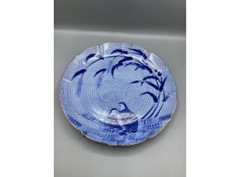 Arita Blue Chinese Quail Fine Porcelain Plate & Hanger