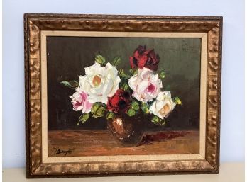 Roses Centerpiece Framed Signed Painting