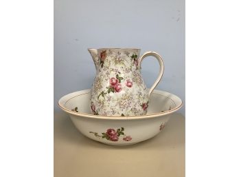 Bristol P & Co. Ltd. England Semi Porcelain Pitcher & Washbowl - Set Of 2