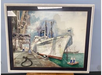 'ameriikanis' Ship Watercolor Framed Art