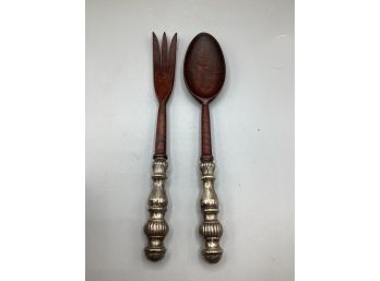 Hallmark Sterling Handled Wooden Serving Fork & Knife - Set Of 2