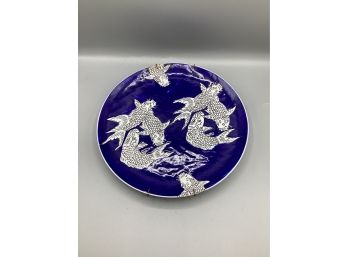 B. Altman Co. Blue/white Fish Motif Porcelain Plate With Hanger