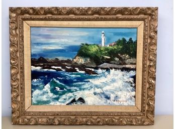 T. Miyoshi Lighthouse Seascape Framed Painting