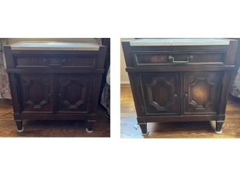 Solid Wood Marble Top One Drawer Night Stand - 2 Total