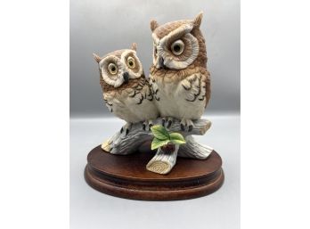 Andrea By Sadek Hand Painted Porcelain Owl Figurine #6307 With Wood Base Included