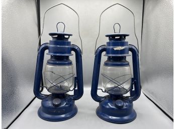 Metal Glass Dome Oil Lanterns - 2 Total