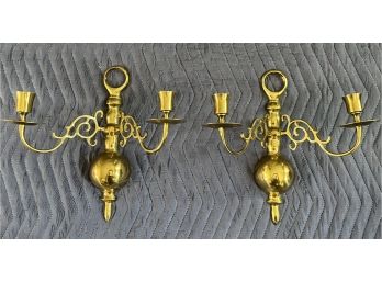 Polished Brass Candlestick Wall Sconces - 2 Total