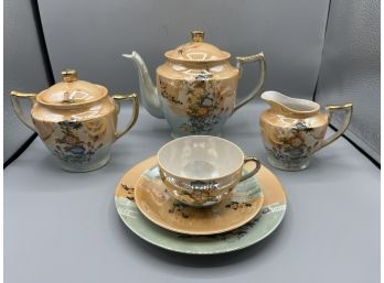 Hand Painted Lusterware Porcelain Tea Set - 15 Pieces Total - Made In Japan
