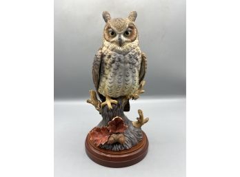 Lenox 1991 Owl Of America Collection - Green Horned Owl - Figurine With Wood Base Included