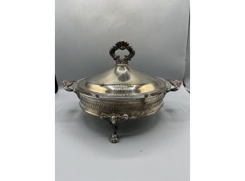 Silver Plated Serving Bowl With Glass Bowl Insert And Lid