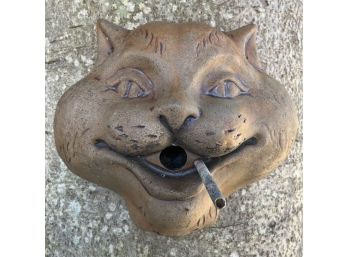 Handcrafted Ceramic Smoking Cat Yard Decor - Signed