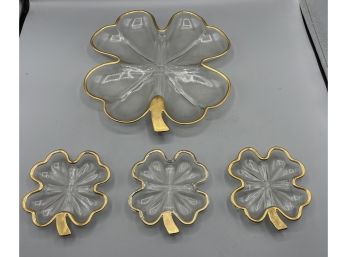 Glass Shamrock Pattern Dish Set - 4 Pieces Total