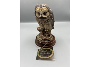 Andrea By Sadek 1990 Hand Painted Porcelain - Western Spotted Owl - Figurine #8677 With Wood Base Included
