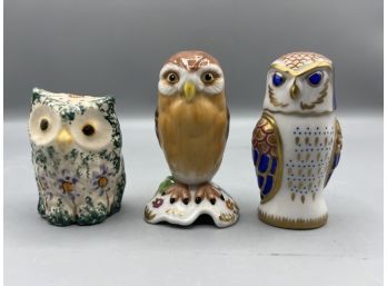 The Franklin Mint 1988 Owl Figurines - 3 Total