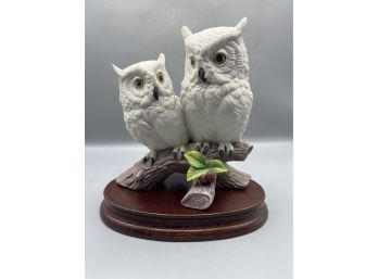 Andrea By Sadek Hand Painted Porcelain Owl Figurine #9340 -  Wood Base Included
