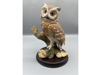 Maruri 1988 Hand Painted Fine Porcelain - Screech Owl Figurine - #o-8806 - Wood Base Included