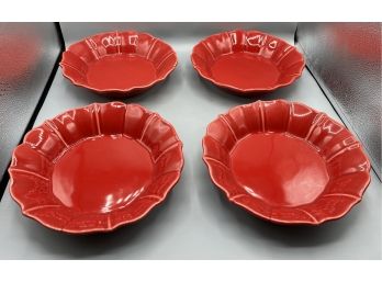 LouCarte Red Ceramic Bowls - 4 Total - Made In Portugal