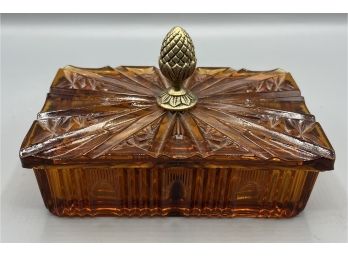 Vintage Amber Glass Vanity Trinket Box