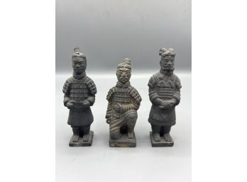Handcrafted Clay Terracotta Soldier Figurines - 3 Total