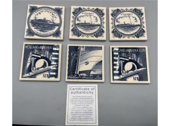 Royal Goedewaagen Holland America Line Ceramic Coaster Set - 6 Total With Certificate Of Authenticity