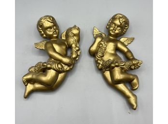 Angel Style Ceramic Hand Painted Wall Decor Figurines - 2 Total