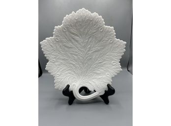 Milk Glass Leaf Style Dish With Handle