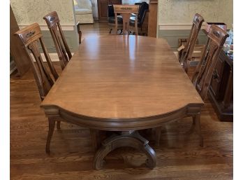 Solid Wood Dining Table With 6 Caneback Wooden Chairs