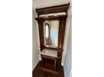 Solid Wood Marble Top Hall Tree With Mirror