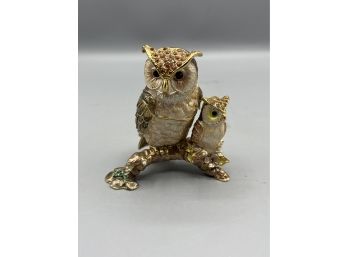 Decorative Metal Rhinestone Owl Figurine Trinket Box