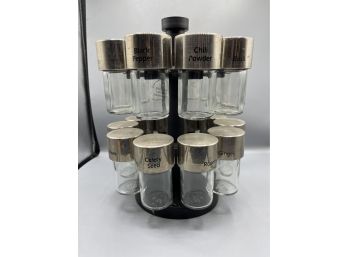 Rotating Spice Rack Holder - 20 Glass Jars Total