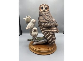 The Franklin Mint Hand Painted Fine Porcelain - The Spotted Owl - Statue With Wood Base Included