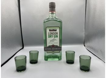 Kirkland Signature London Dry Gin Natural Botanicals 1.75 Liters Sealed With Set Of Green Shot Glasses