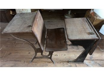 Antique Wooden Cast Iron Frame School Desk