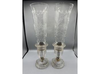 Vintage Etched Floral Pattern Table Lamps - Needs Rewiring - 2 Total