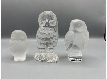 Waterford / Lalique / Goebel Crystal Owl Figurines - 3 Total