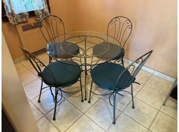 Wrought Iron Glass Top Dining Table With 4 Chairs