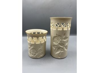 Lenox Fine Ivory China Heart Floral Pattern Vases - 2 Total
