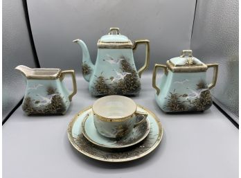 Asian Inspired Hand Painted Porcelain Tea Set - Made In Japan - 18 Pieces Total