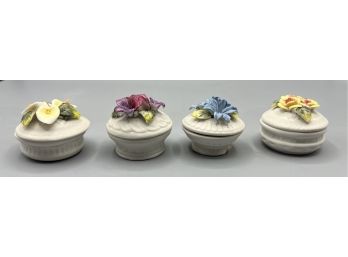 Porcelain Floral Pattern Trinket Boxes - 4 Total