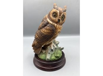 Andrea By Sadek 1986 Hand Painted Porcelain - Long-eared Owl - Figurine #7682 With Wood Base Included