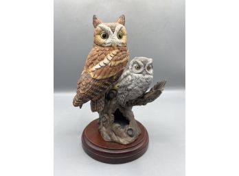 Lenox 1991 Fine Porcelain Owl Of America Collection - Screech Owls Figurine - Wood Base Included