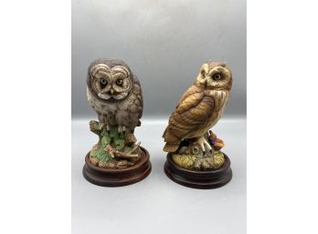 Andrea By Sadek 1986 Hand Painted Porcelain Owl Figurines - #7682 - 2 Total - Short Eared Owl/great Gray Owl