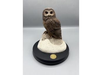 Earth Home Resin Spotted Owl Figurine With Attached Wood Base - Made In USA