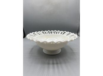 Milk Glass Footed Basket Style Bowl