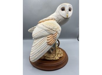 The Franklin Mint 1987 Hand Painted Fine Porcelain - The Barn Owl - Statue With Wood Base Included