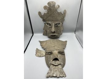 Handcrafted Metal Mask Decor - 2 Total