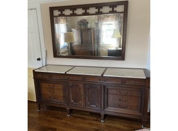 Solid Wood Marble Top 13 Drawer Dresser With Wood Framed Wall Mirror