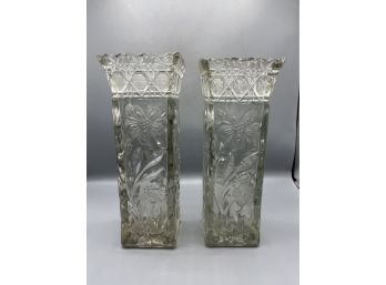 Cut Glass Floral Pattern Vases - 2 Total