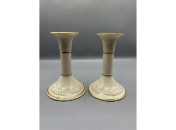 Lenox 1989 Fine Ivory China Fruit Of Life Collection Candlesticks - 2 Total