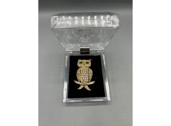 Costume Jewelry Owl Rhinestone Brooch Pin With Plastic Case